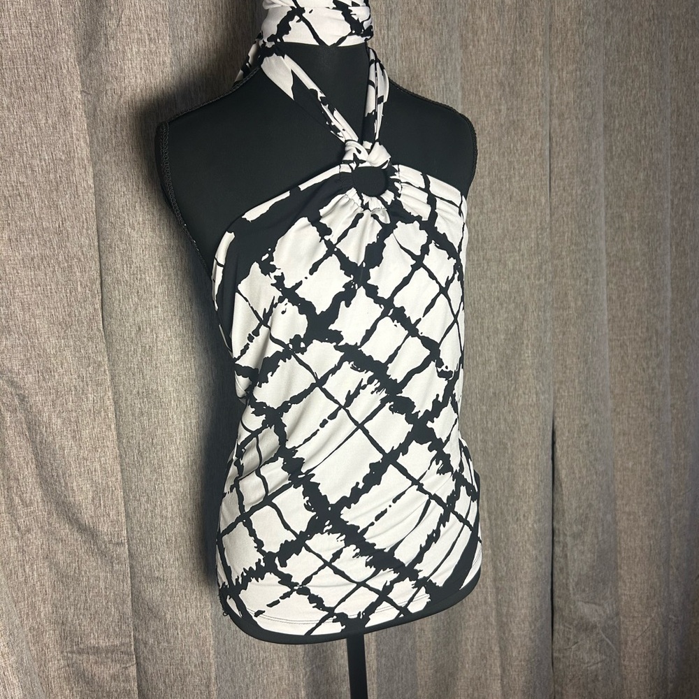 Michael Kors Asymmetrical Tie Front Tank Top White Black